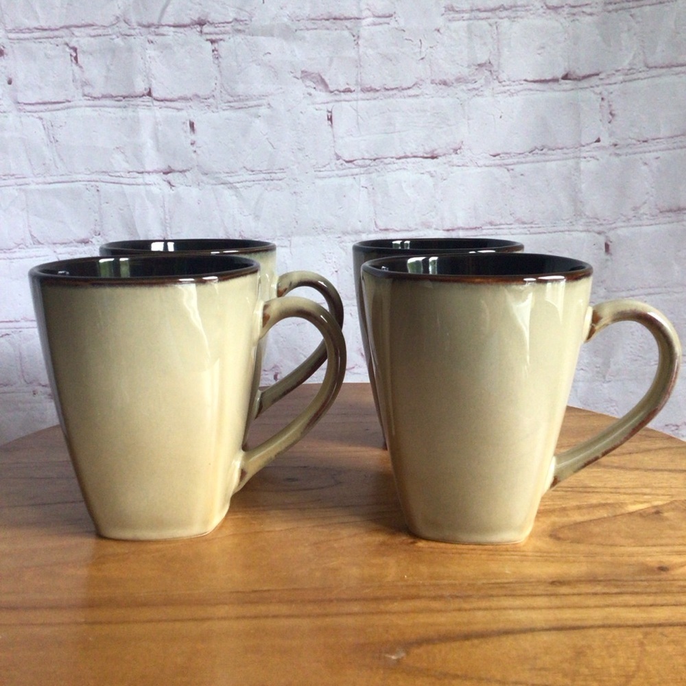 Home Trends Mosaic Tile Square Tan and Brown Ceramic Mugs - Set of 4